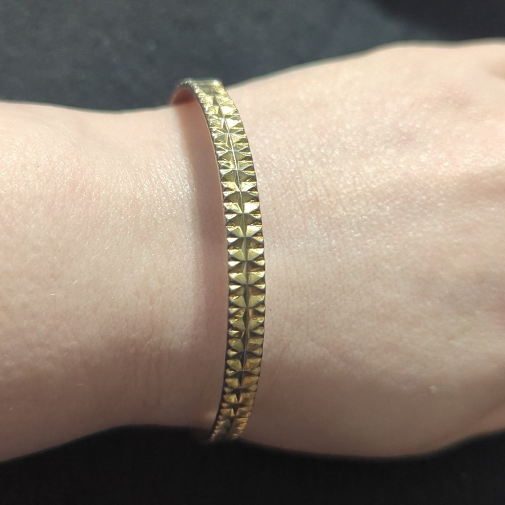 Gold Tone Textured Bangle Statement Bracelet